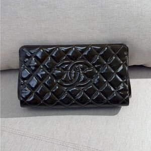 CHANEL Dark Green Patent Timeless Clutch